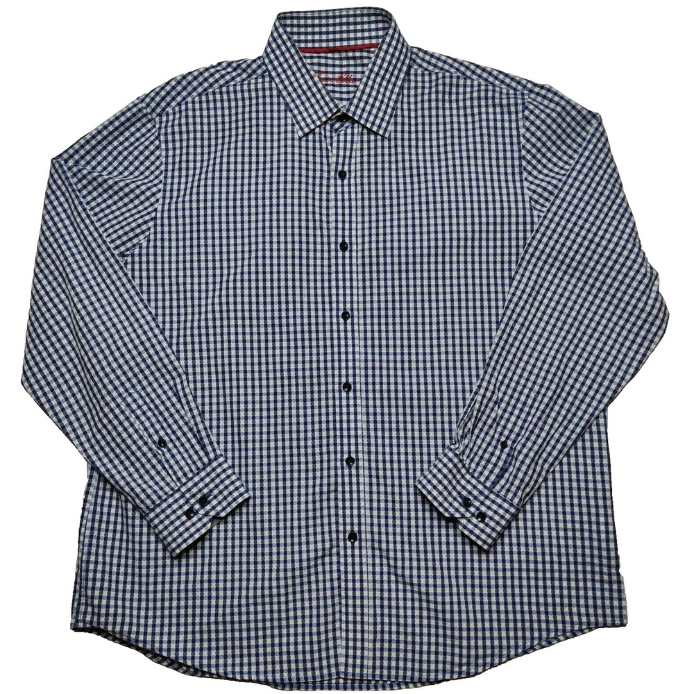 Tasso Elba Men XL (17-17.5)‎ Blue Geo Long Sleeve Button Cotton Shirt